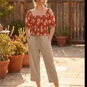 Madewell Floral Smocked Rust Top Womens Small  Shirt